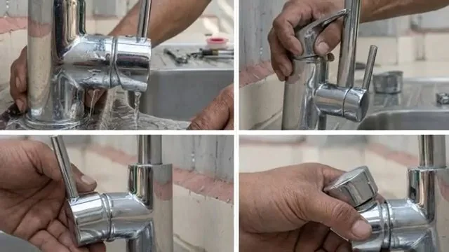 Hex key aligned with a Moen faucet handle set screw during repair