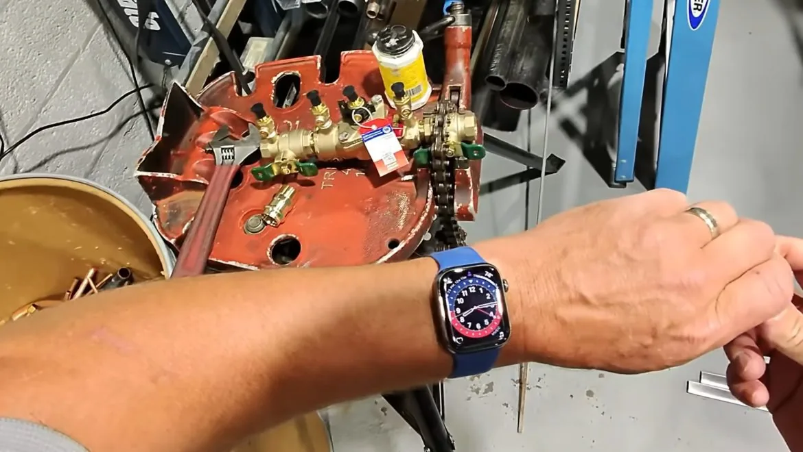 Close-up of a pressure test gauge used on a backflow assembly