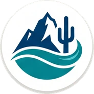 Emblem badge showing the mountain and creek that define this coverage area